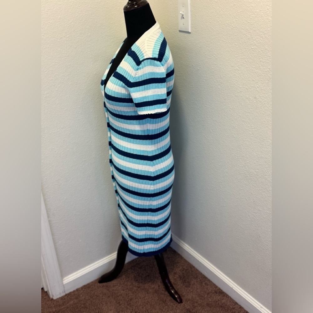 United Colors of Benetton Blue Striped Sweater Dress Cardigan Duster M NEW - Picture 4 of 15